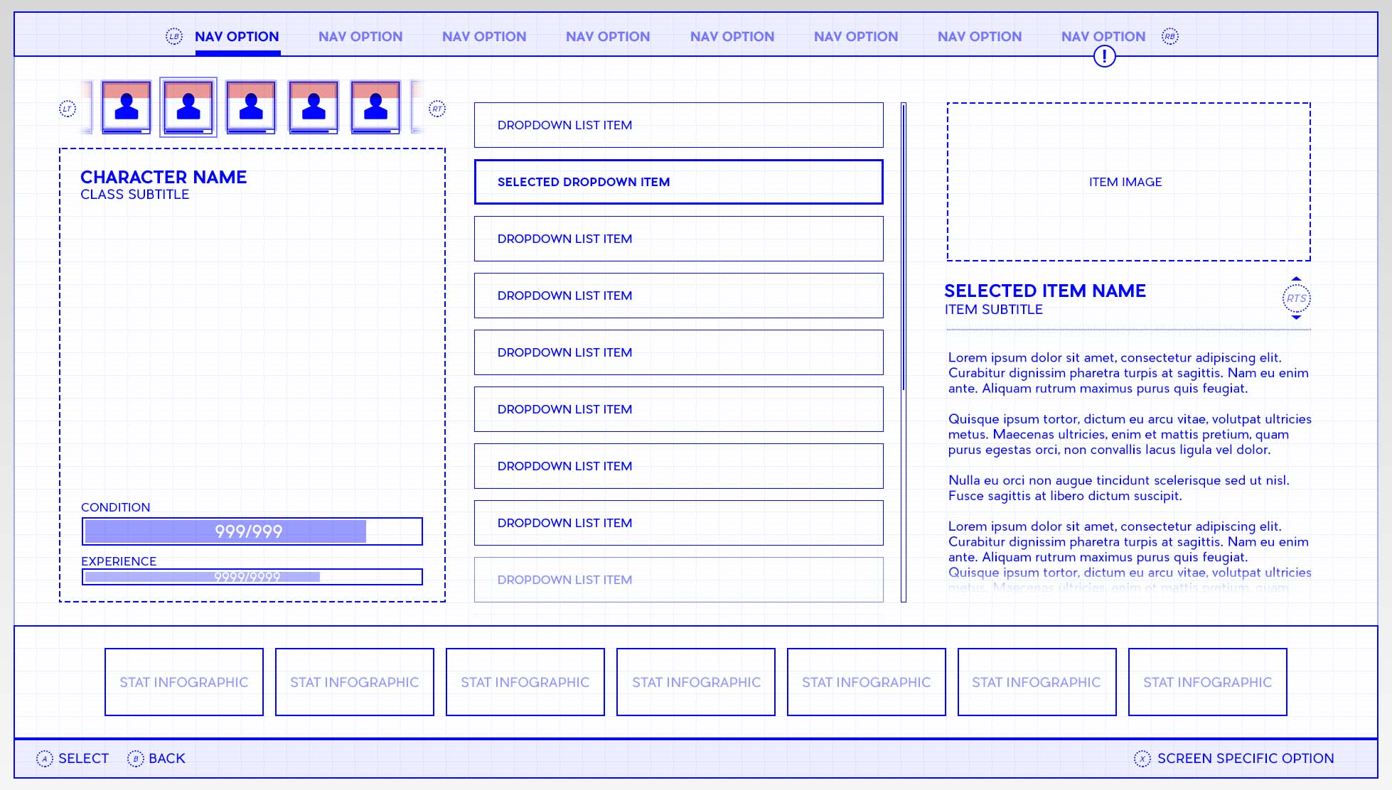 Game UI UX Design Course Wireframe list example