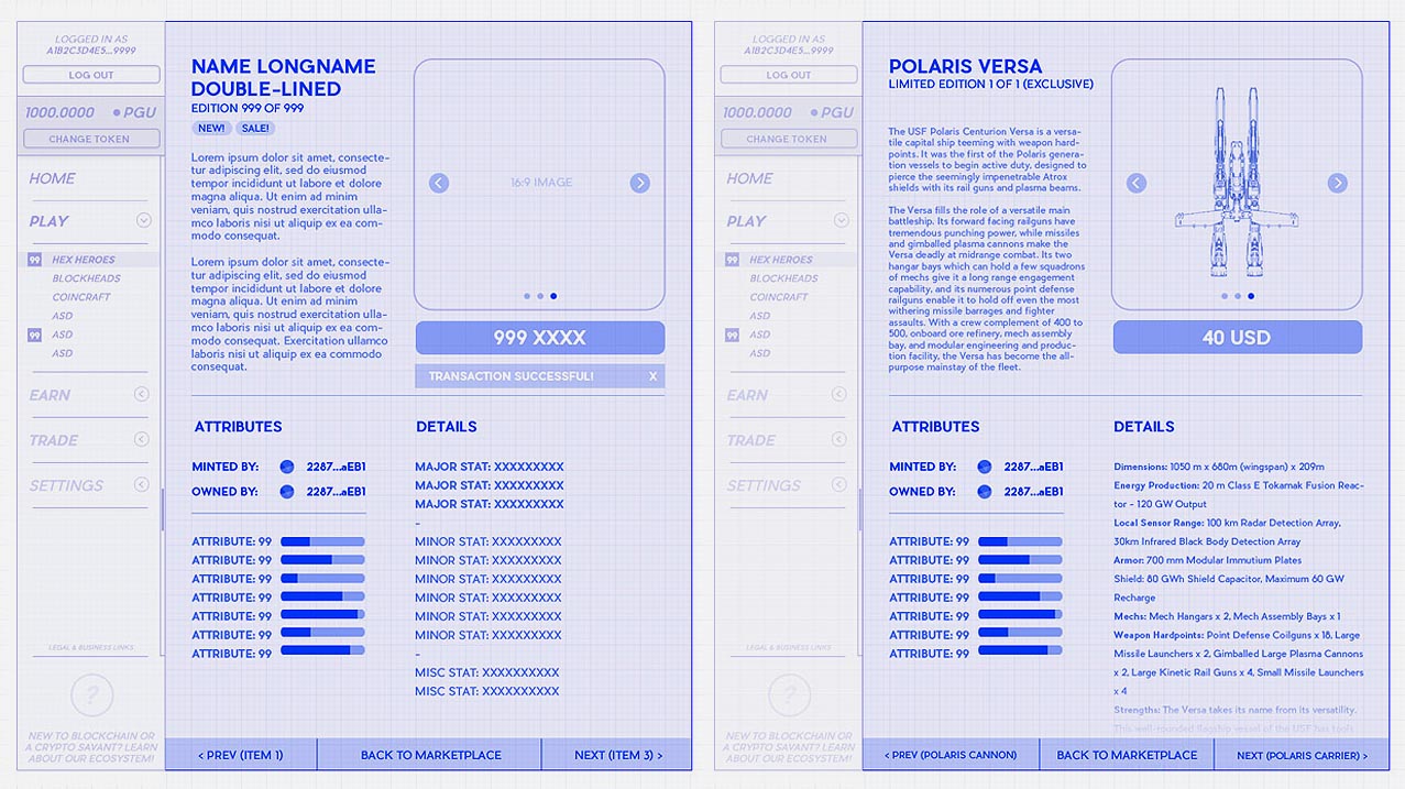 How do you make a videogame UI UX wireframe Infinite Fleet Blockchain wireframe NFT web3 example