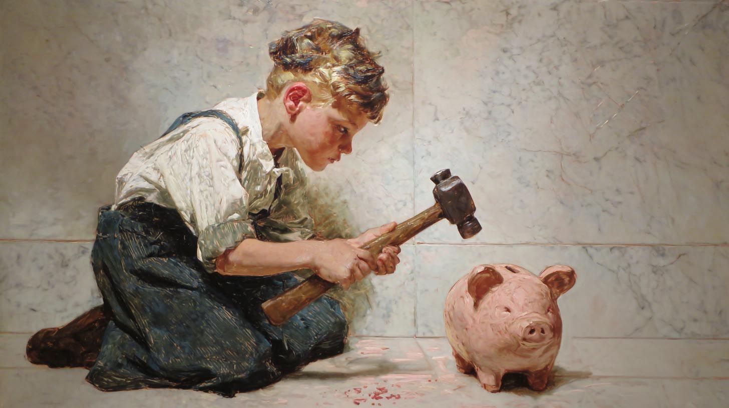 Mentor_MidJ_StockArt_2025_0002s_0001_Layer 11 John Burnett's Midjourney Masterclass Ai Art Mentorship Piggy Bank